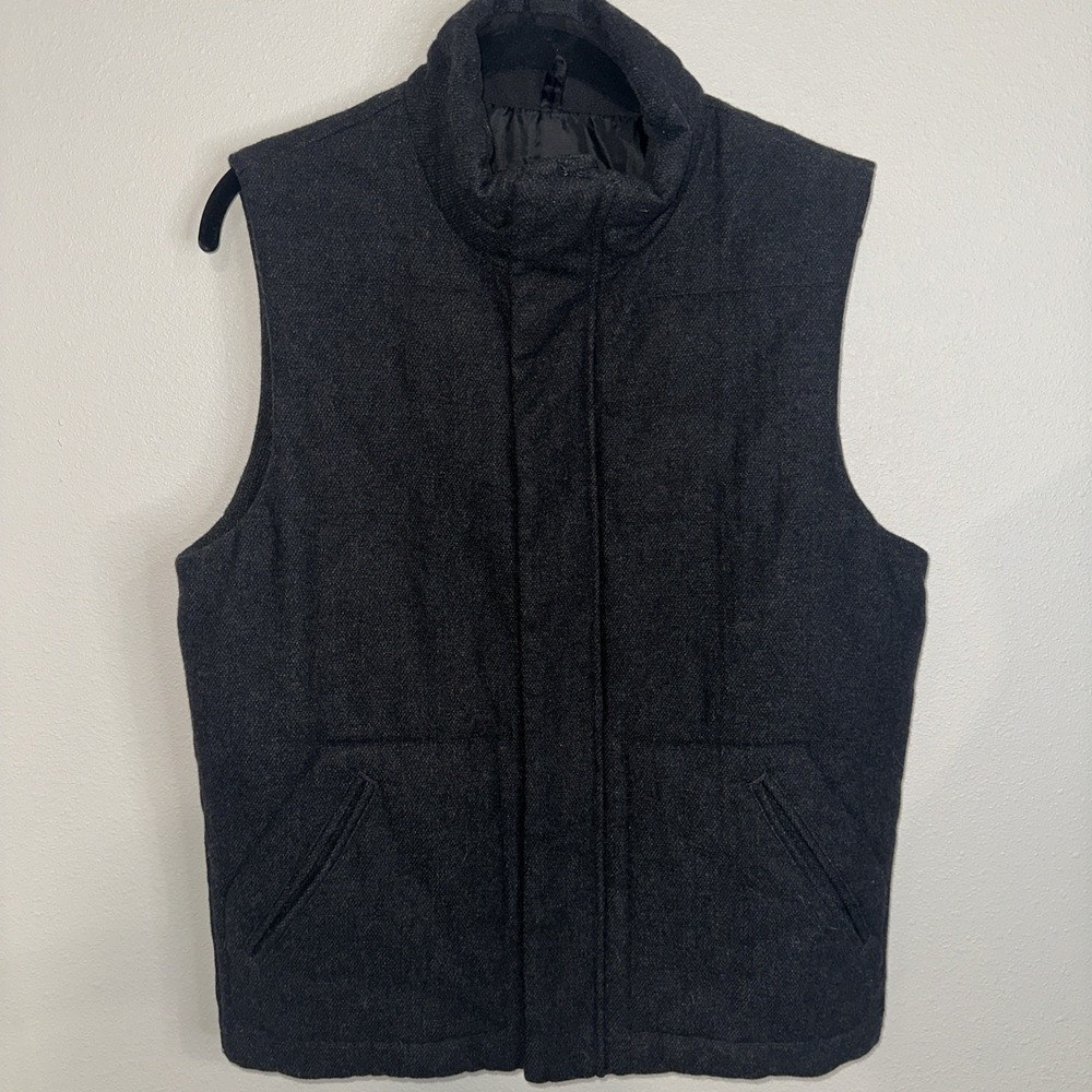 Gap Charcoal Wool Vest High Zip Up Size XS Side Pockets Puffer MENS